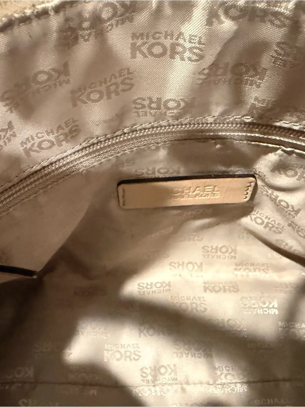 Michael Kors Cream and Brown MK Logo Shoulder Bag